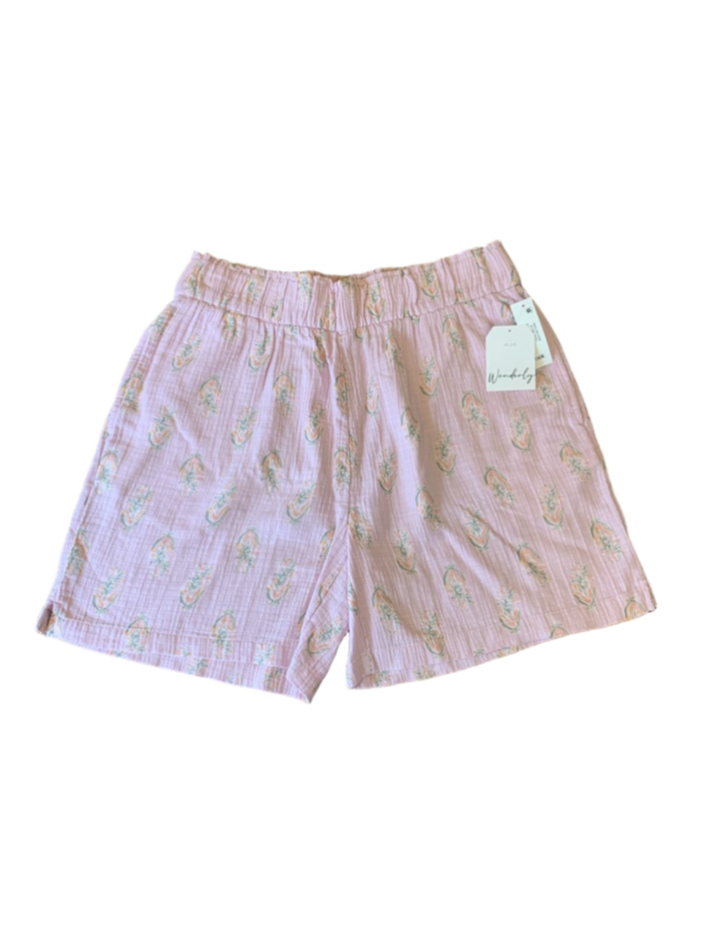 Wonderly NWT Shorts 1X Lilac with Floral Design Pockets 100% Cotton